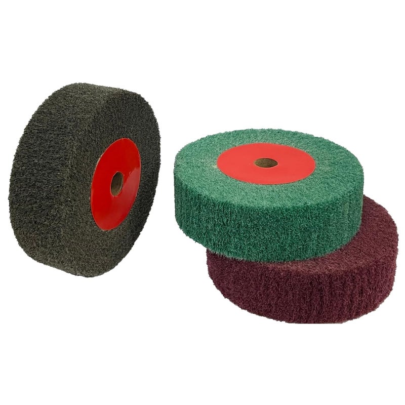 Banmo Abrasive 3 قطع عجلات تلميع طاحونة سطح 4 بوصة، 320/600/800 حبيبات نسيج محكم عجلة تلميع قوية، عجلة قماش نايلون كاشطة لتجديد نوادي الجولف المعدنية والنحاسية، سمك 1.2 بوصة، عمود 1/2 بوصة - Image 1